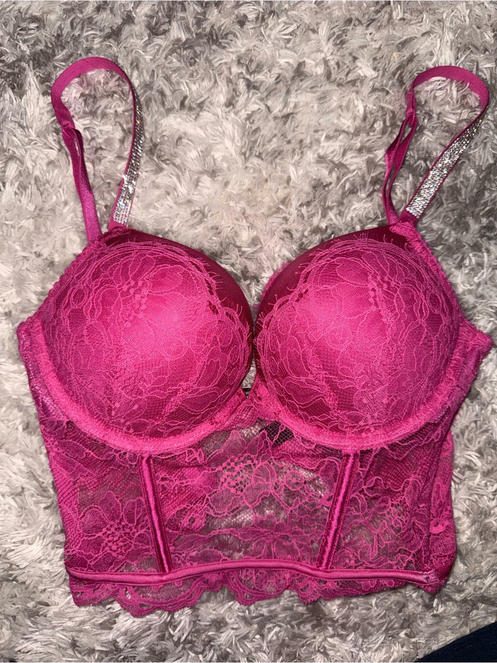 Victoria's Secret Fuchsia Pink very sexy Lace Longline Push-Up Bra